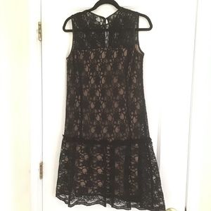 Black and champagne cocktail lace dress